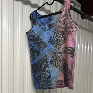 Anvil Blue and Pink Fitted Sleeveless Tank Top AOP